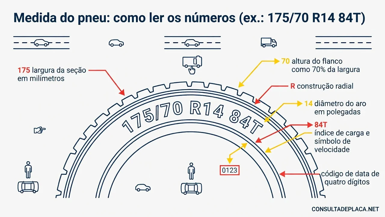 Medida do pneu: como ler os números (ex.: 175/70 R14 84T)
