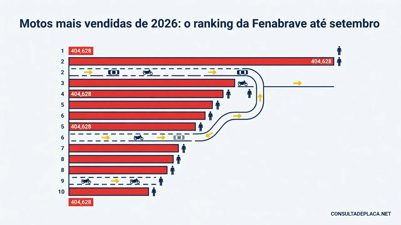 Motos mais vendidas de 2026: o ranking da Fenabrave até setembro