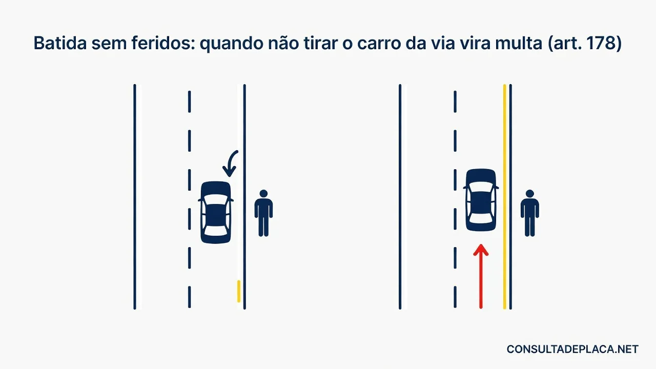 Batida sem feridos: quando nao tirar o carro da via vira multa (art. 178 do CTB)