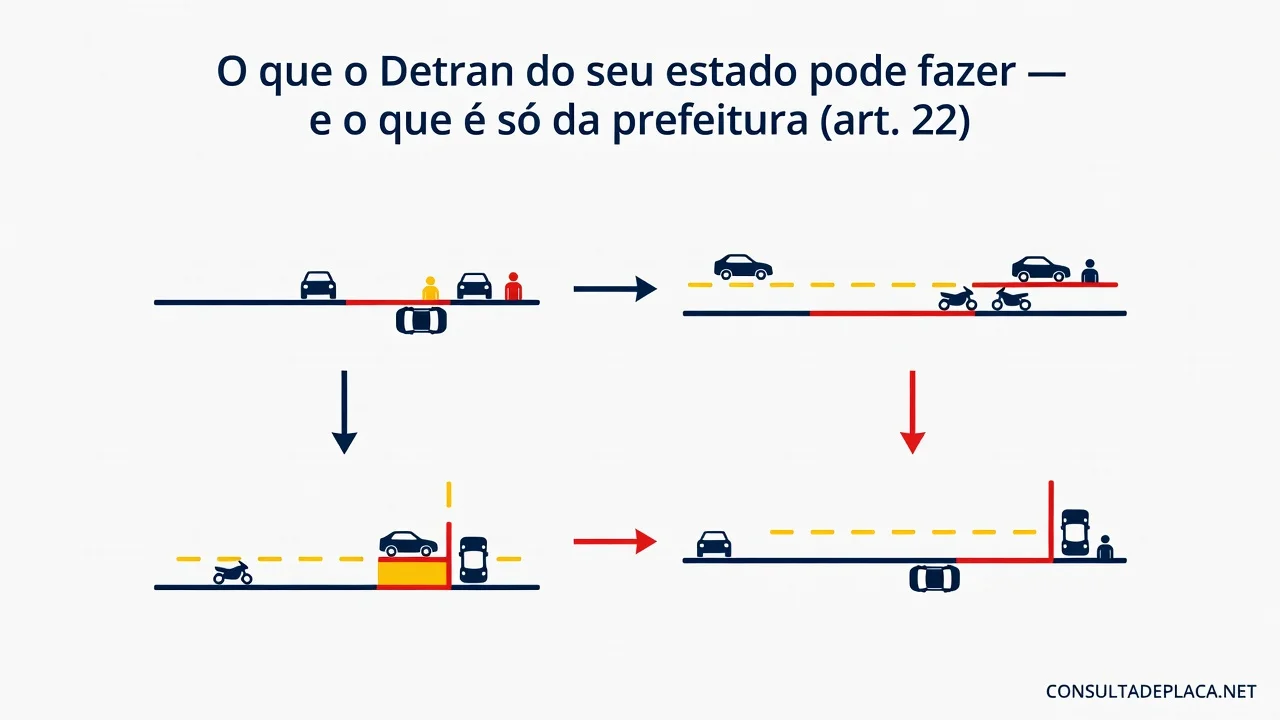 O que o Detran do seu estado pode fazer — e o que é só da prefeitura (art. 22 do CTB)