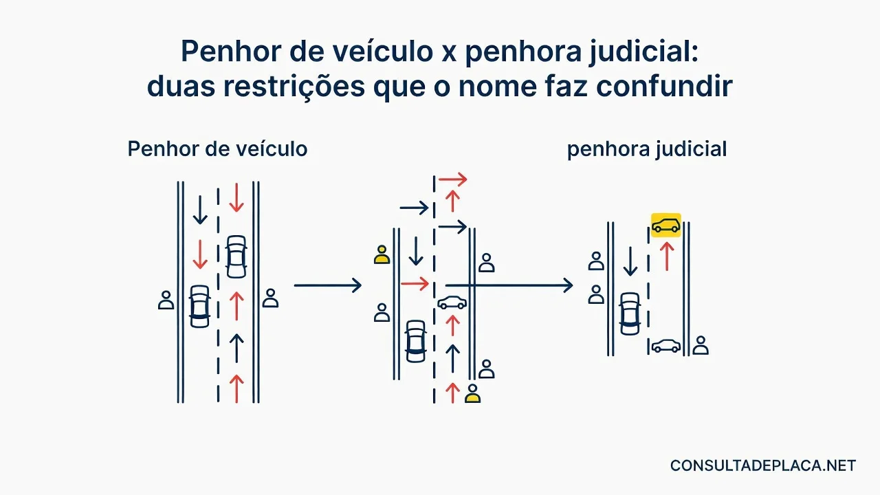 Penhor de veiculo x penhora judicial: duas restricoes que o nome faz confundir