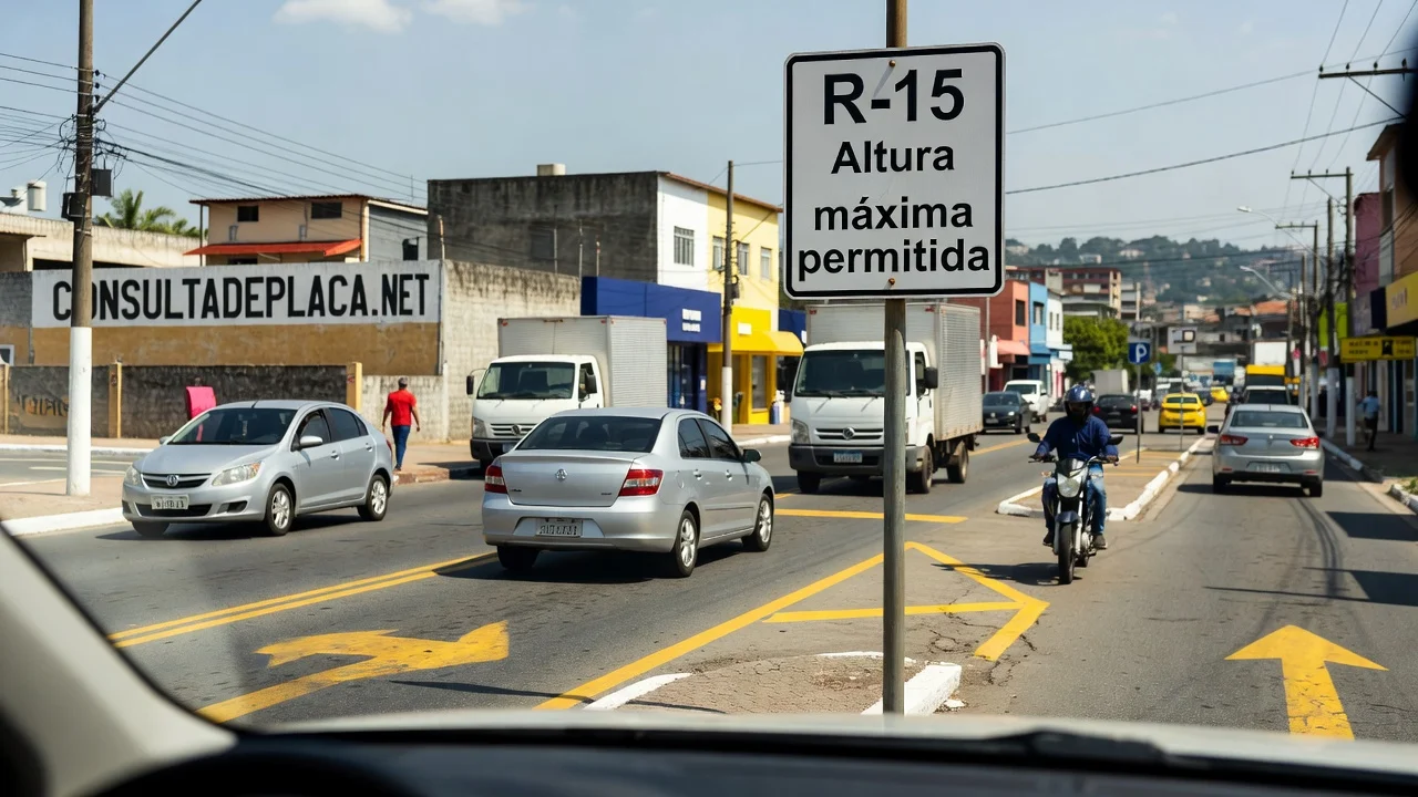 Placa R-15 Altura Maxima Permitida: o unico inciso do CTB que diz 'ou pela sinalizacao' sobre dimensoes