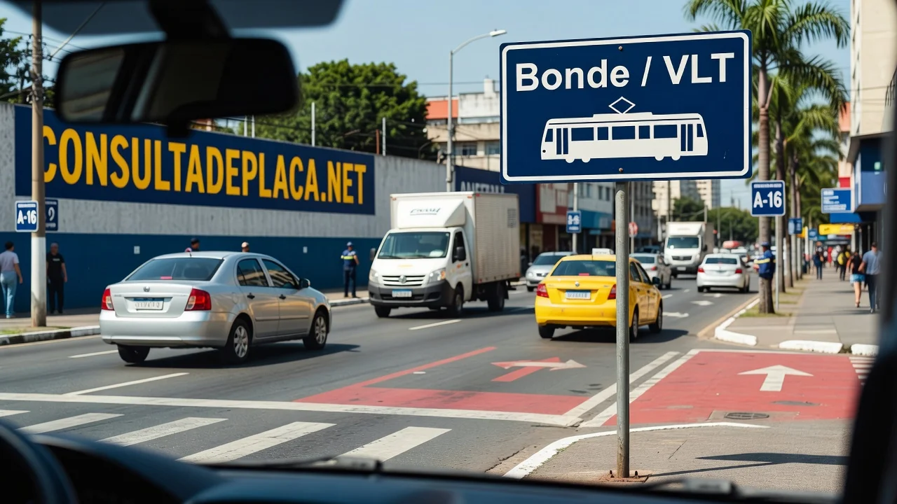 Placa A-16: bonde ou VLT — o veículo sobre trilhos que divide a via com você