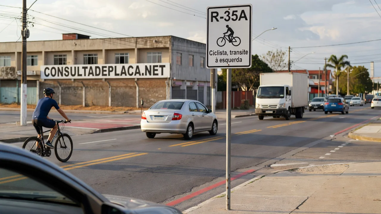 Placa R-35a Ciclista, Transite a Esquerda: a placa que organiza o espaco compartilhado