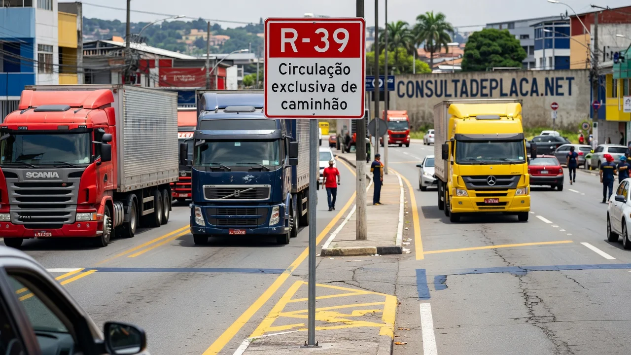 Placa R-39 Circulacao Exclusiva de Caminhao: o art. 184 pune quem entra, e a gravidade muda com o lado