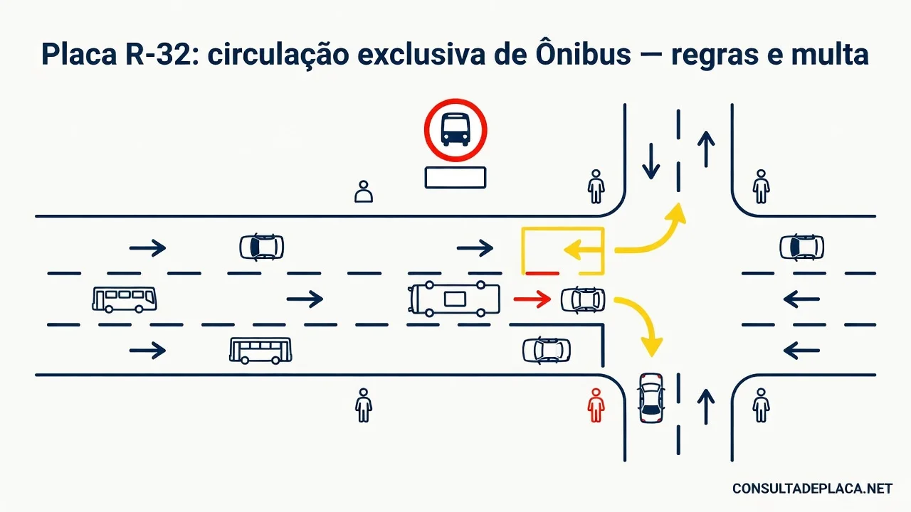 Placa R-32: circulação exclusiva de ônibus — regras e multa