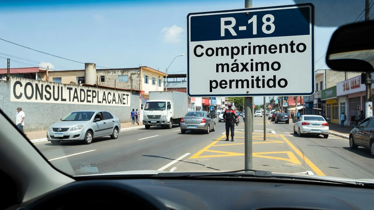 Placa R-18 Comprimento Maximo Permitido: a placa que barra a composicao inteira, nao so o cavalo