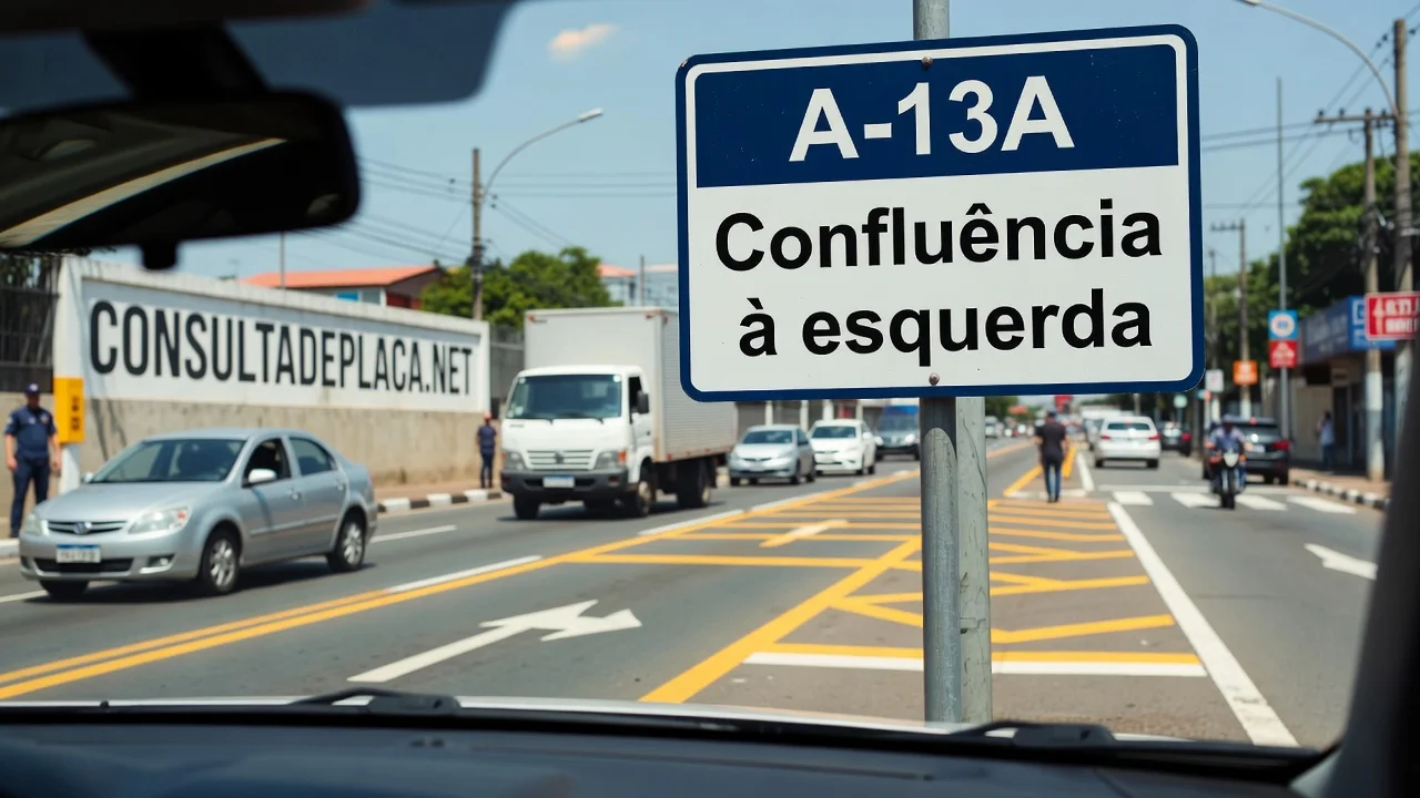 Placa A-13A: confluência à esquerda — o tráfego entra no seu sentido, não cruza com ele