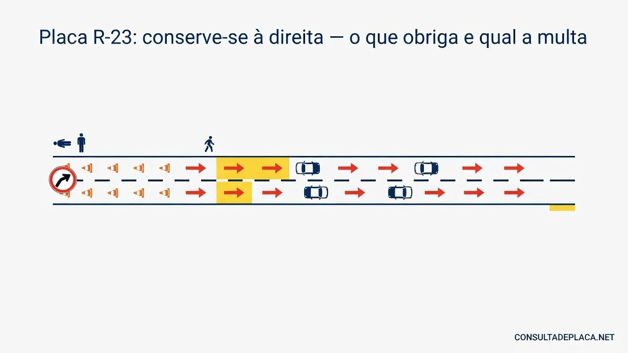 Placa R-23: conserve-se à direita — o que obriga e qual a multa
