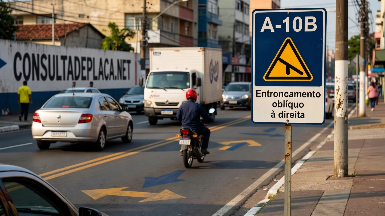 Placa A-10B: entroncamento oblíquo à direita — significado e conduta no cruzamento em ângulo