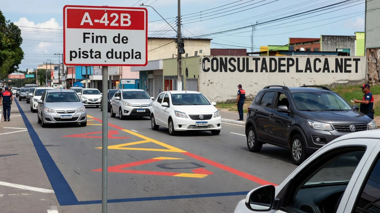 Placa A-42B: fim de pista dupla — é aqui que o tráfego em sentido contrário volta a existir