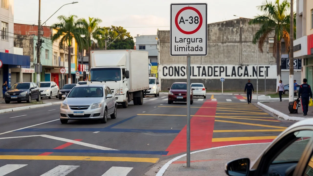 Placa A-38: largura limitada — quando a carga é mais larga que a passagem