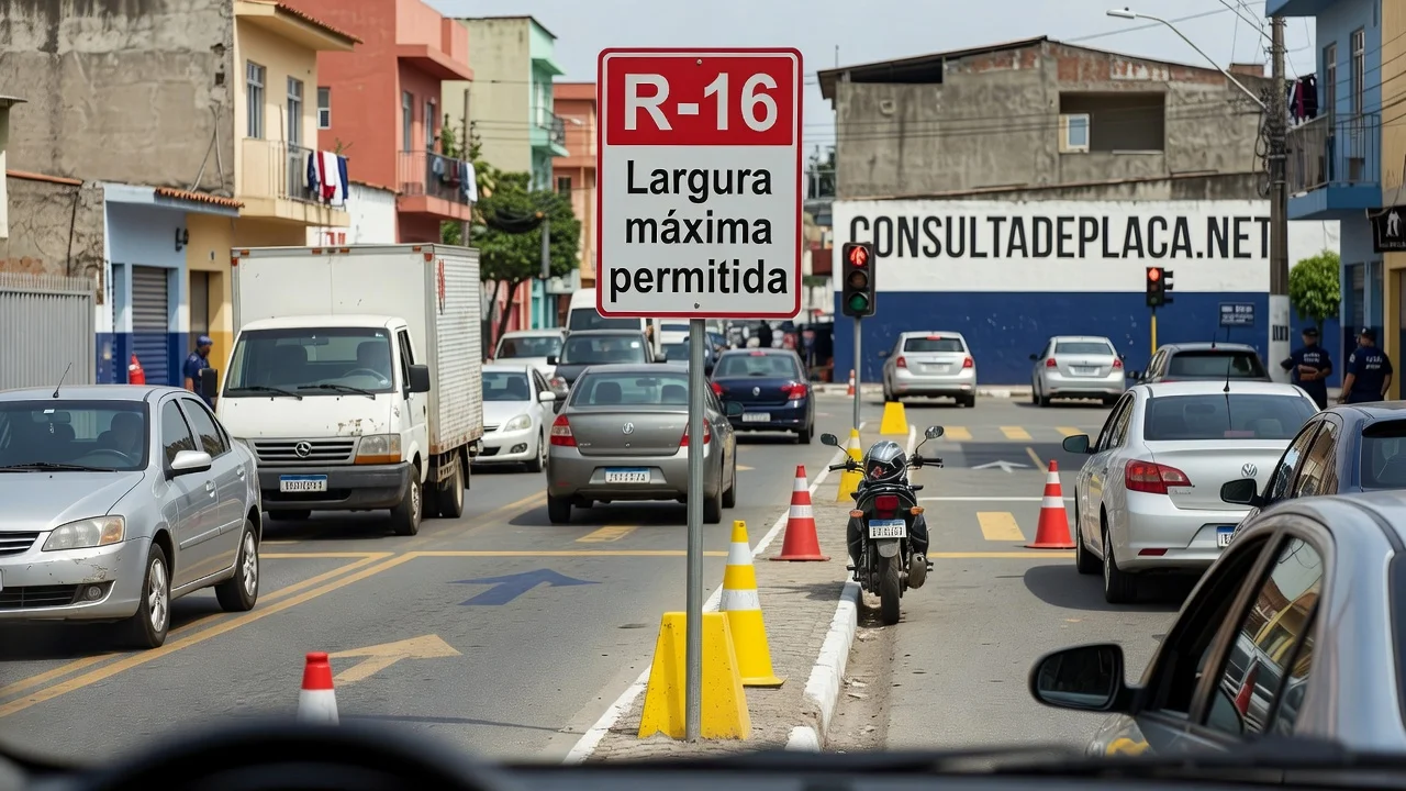 Placa R-16 Largura Maxima Permitida: a medida inclui a carga, os retrovisores nao sao detalhe