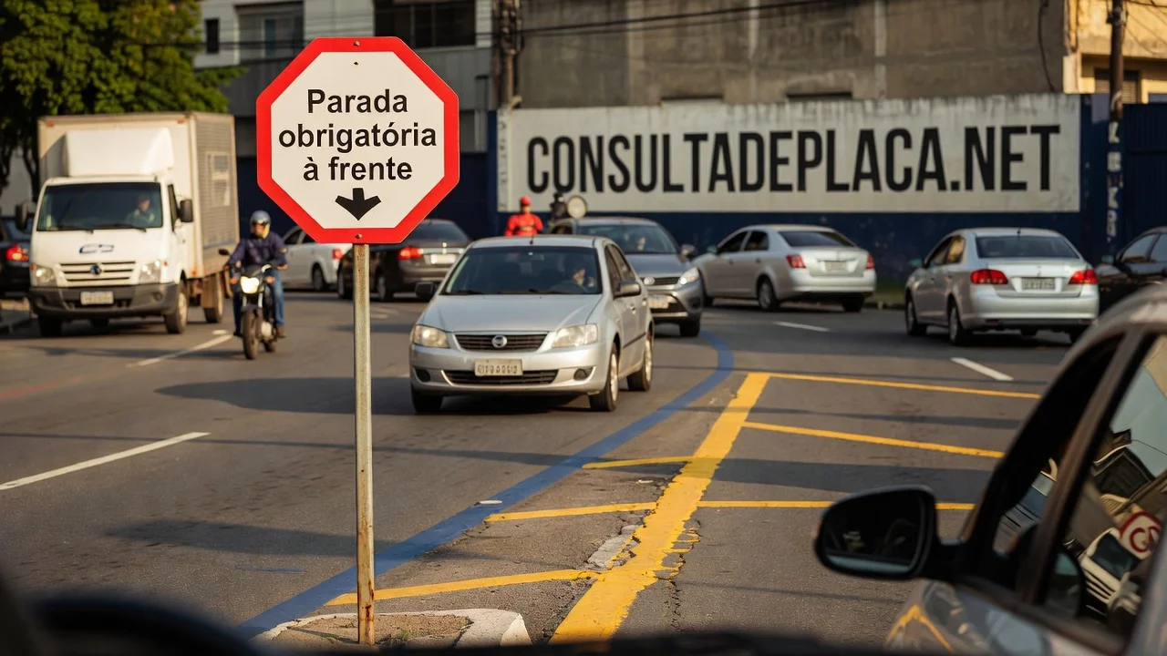 Placa A-15: parada obrigatória à frente — ela avisa, quem obriga a parar é a R-1