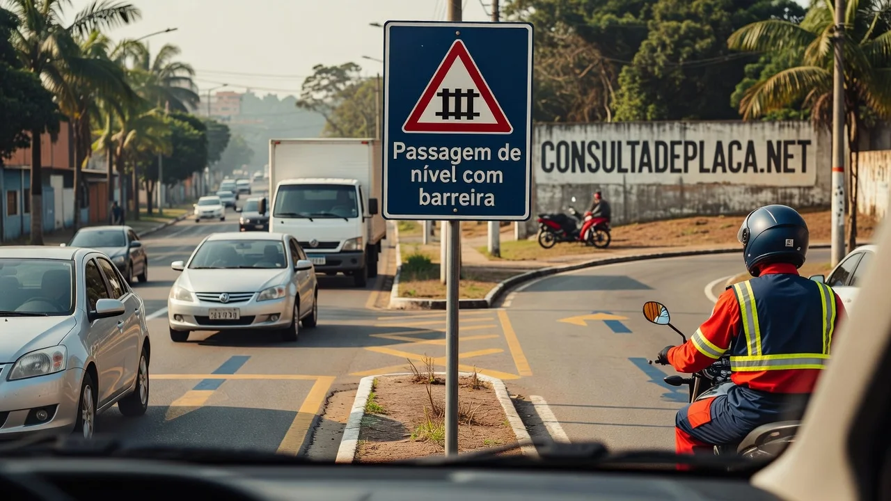 Placa A-40: passagem de nível com barreira — ultrapassar a fila na cancela tem artigo com nome e sobrenome