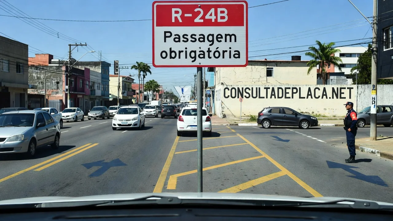 Placa R-24b Passagem Obrigatoria: a seta que diz por qual lado desviar do obstaculo