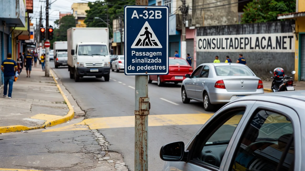 Placa A-32B: passagem sinalizada de pedestres — a faixa onde desrespeitar a preferência é gravíssima