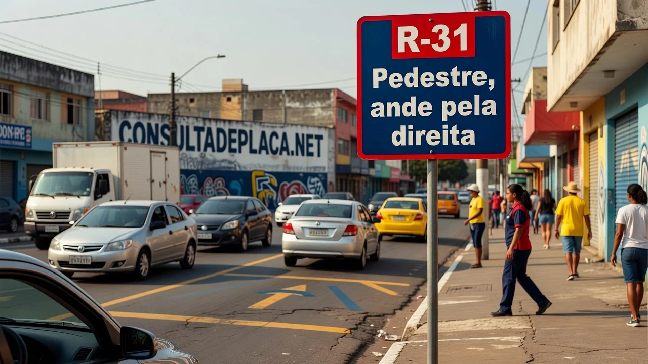 Placa R-31 Pedestre Ande pela Direita: quando o lado muda e por que a placa vence a regra geral