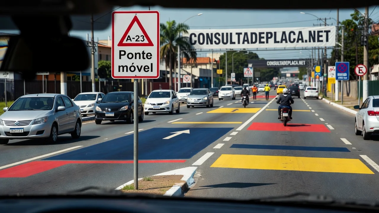 Placa A-23: ponte móvel — a única placa de advertência em que a pista simplesmente acaba