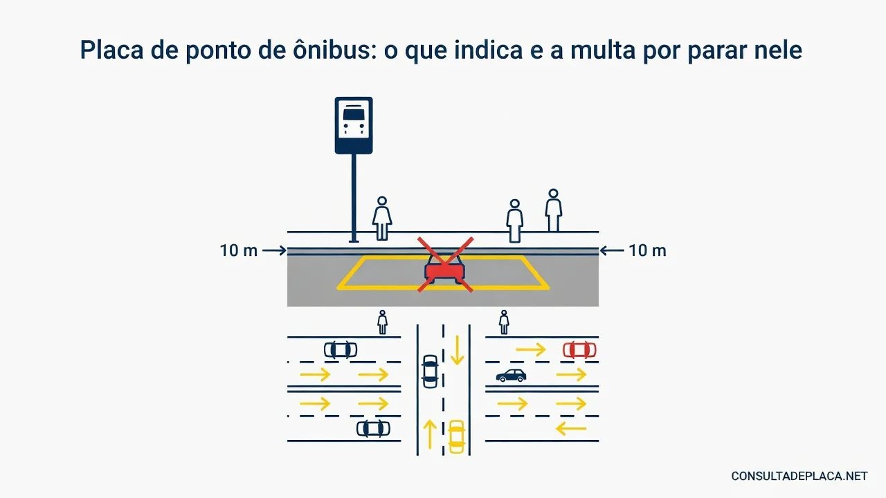 Placa de ponto de ônibus: o que indica e a multa por parar nele