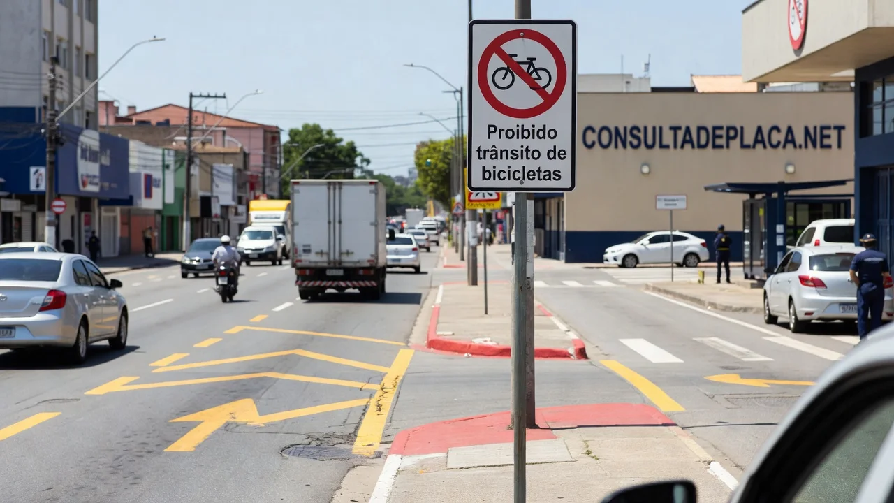 Placa R-12 Proibido Transito de Bicicletas: o ciclista desmontado vira pedestre e a placa deixa de valer