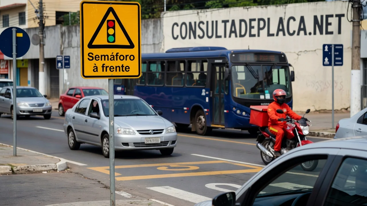 Placa A-14: semáforo à frente — o aviso que existe porque o semáforo aparece tarde demais