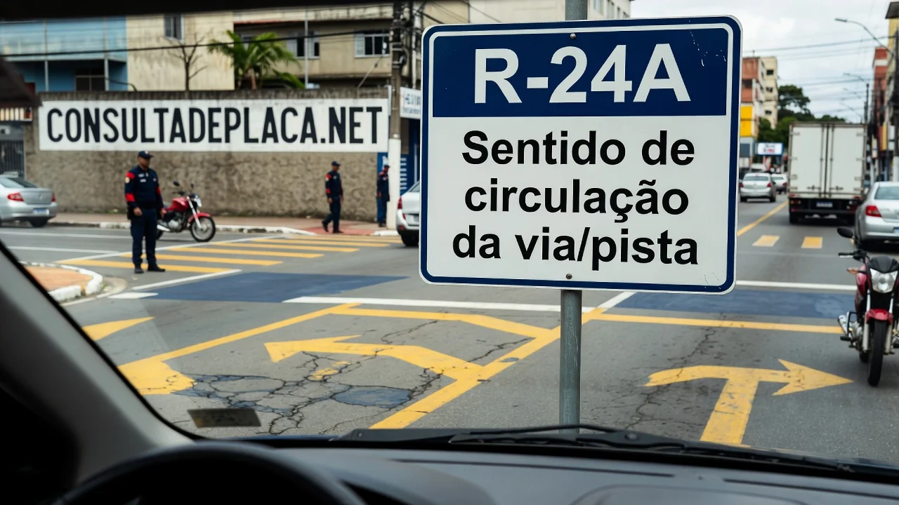 Placa R-24a Sentido de Circulacao da Via: a seta que define a mao da rua e a gravissima do art. 186