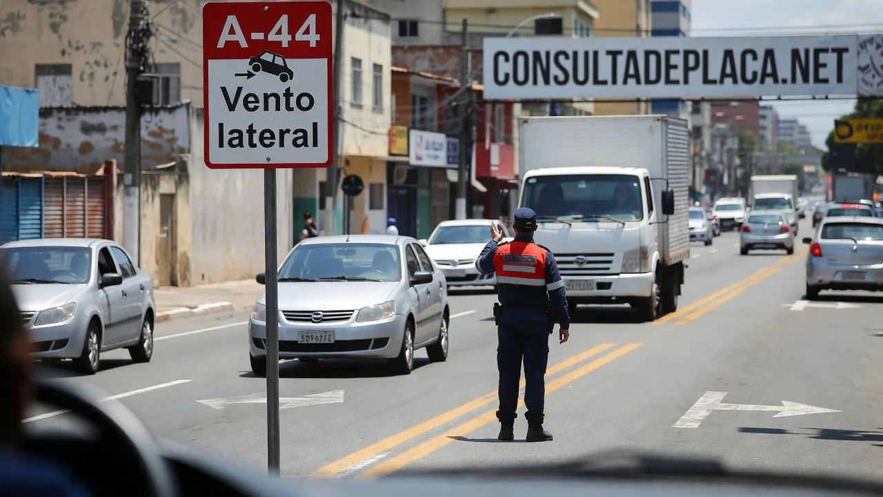 Placa A-44: vento lateral — a rajada que tira o caminhão da faixa e o inciso que cita ventos fortes