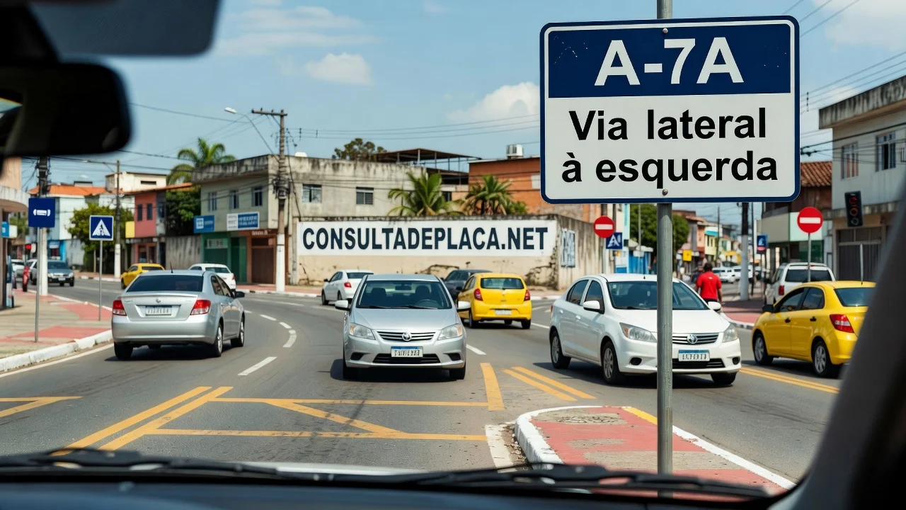 Placa A-7A: via lateral à esquerda — de onde vem o veículo que você não está olhando