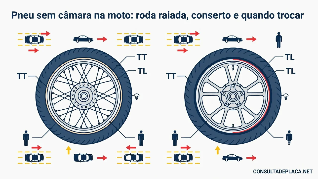 Pneu sem câmara na moto: roda raiada, conserto e quando trocar