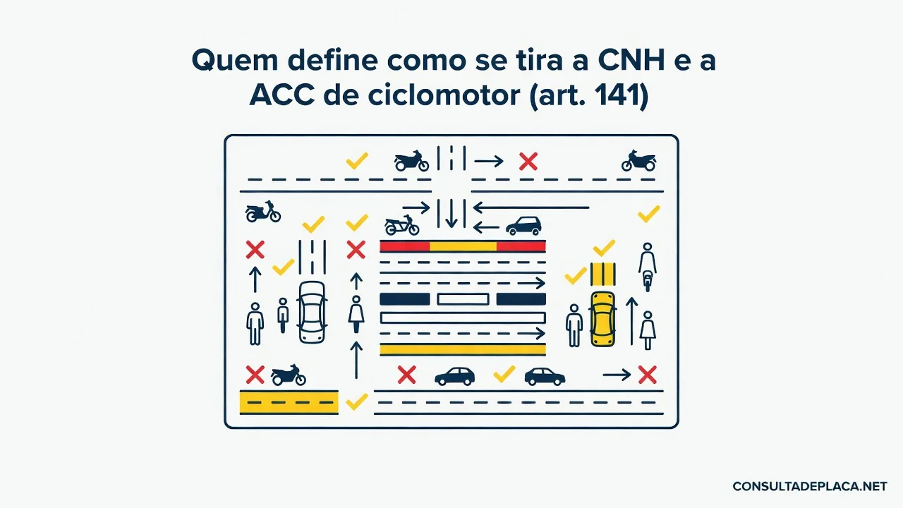 Quem define como se tira a CNH e a ACC de ciclomotor (art. 141 do CTB)