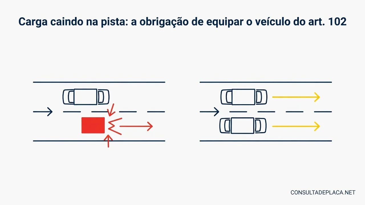 Carga caindo na pista: a obrigação de equipar o veículo do art. 102 do CTB