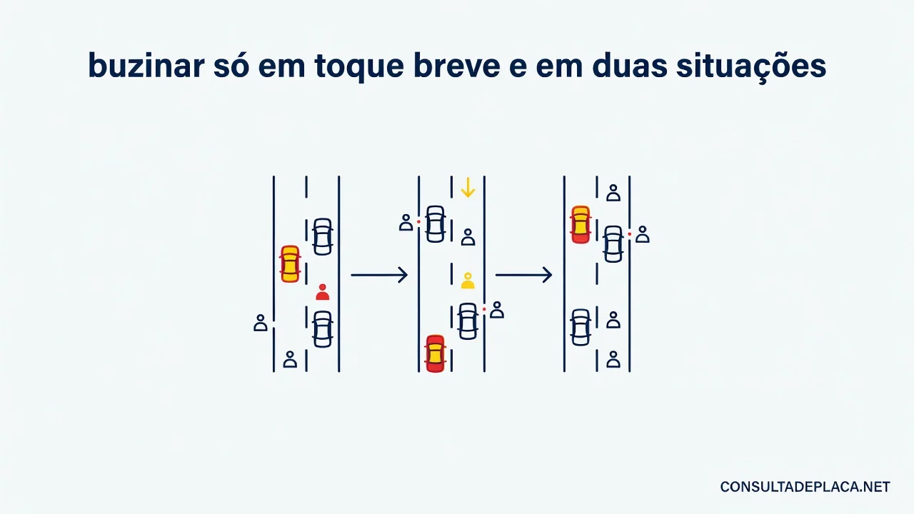 Artigo 41 do CTB: buzinar só em toque breve e em duas situações