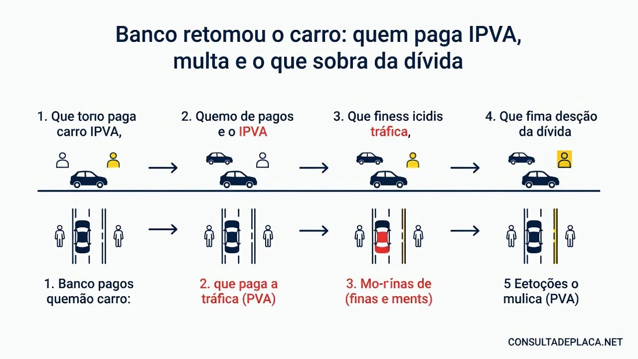 Banco retomou o carro: quem paga IPVA, multa e o que sobra da dívida