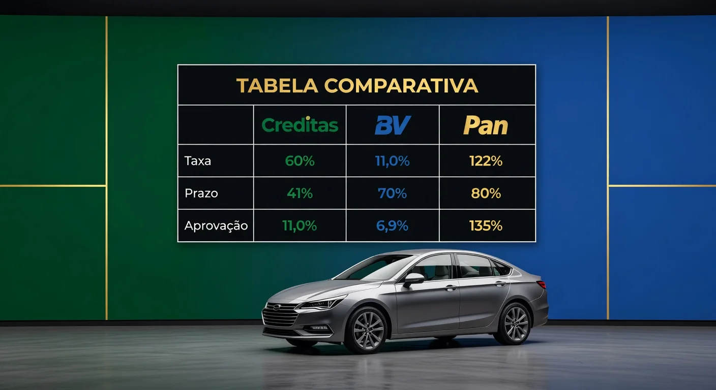 Refinanciamento de Veículo 2026: Creditas, BV e Pan — Taxas e Quem Aprova