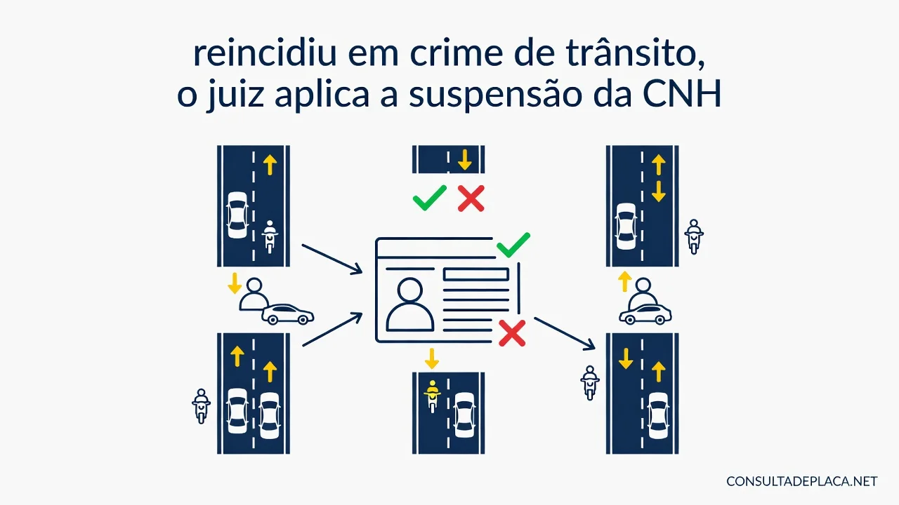 Artigo 296 do CTB: reincidiu em crime de trânsito, o juiz aplica a suspensão da CNH