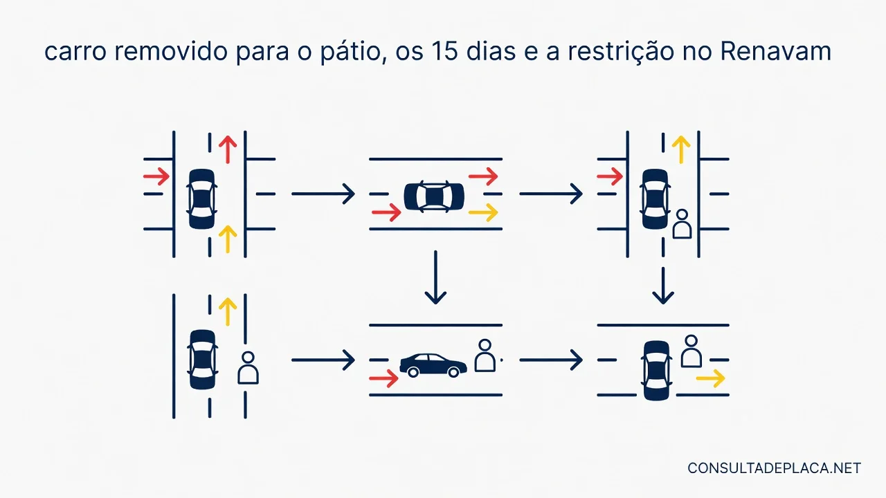 Artigo 271 do CTB: carro removido para o pátio, os 15 dias e a restrição no Renavam