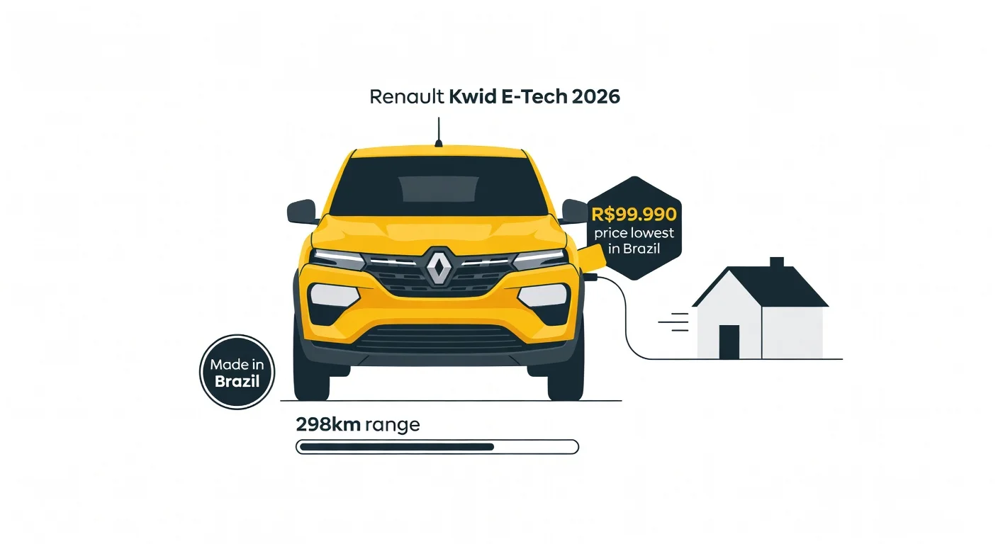 Renault Kwid E-Tech 2026: elétrico mais barato do Brasil vale a pena?