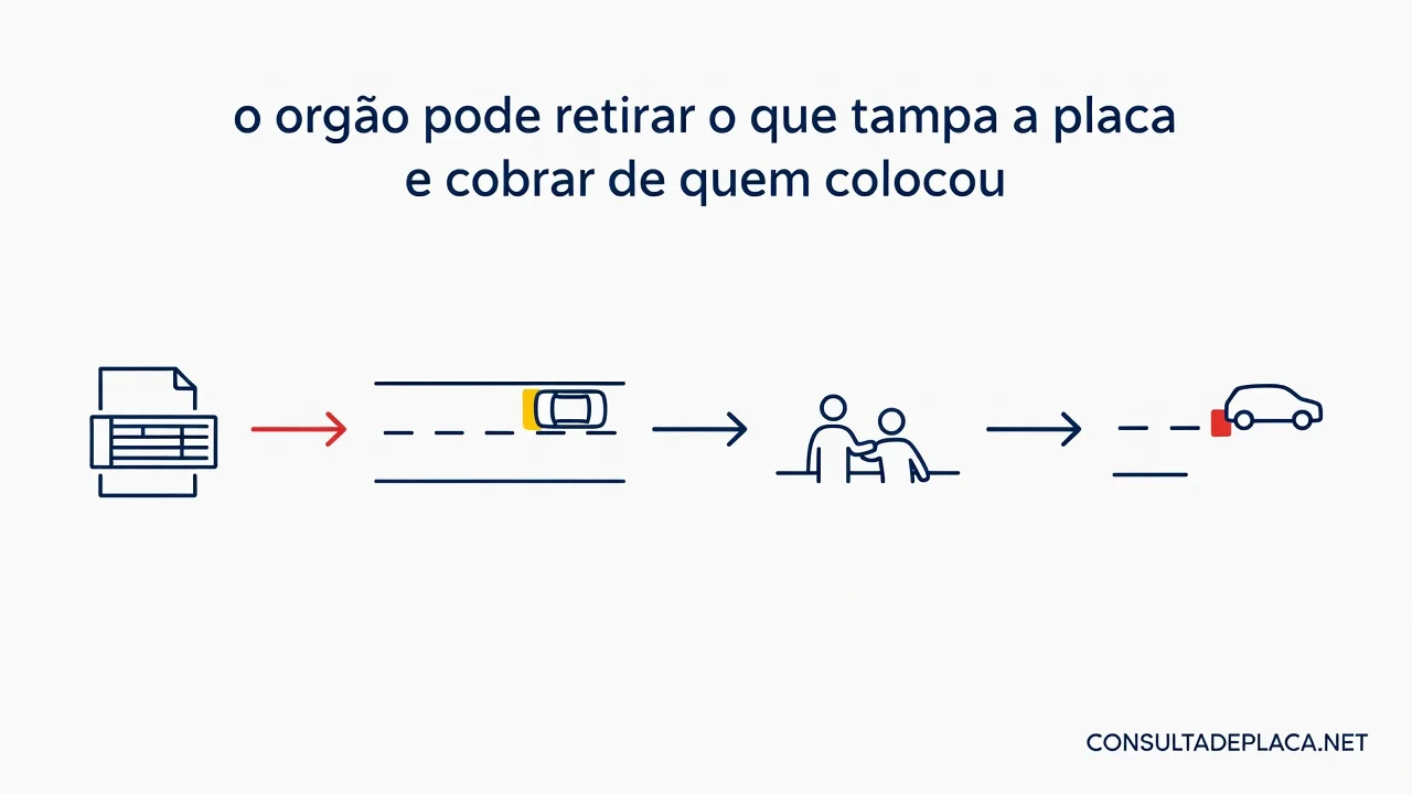 Artigo 84 do CTB: o órgão pode retirar o que tampa a placa e cobrar de quem colocou