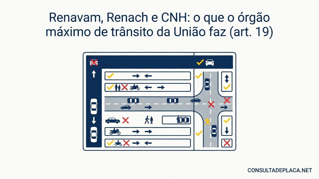 Renavam, Renach e CNH: o que o órgão máximo de trânsito da União faz (art. 19 do CTB)