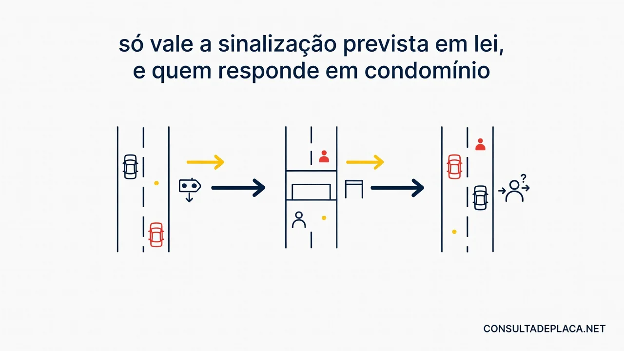 Artigo 80 do CTB: só vale a sinalização prevista em lei, e quem responde em condomínio
