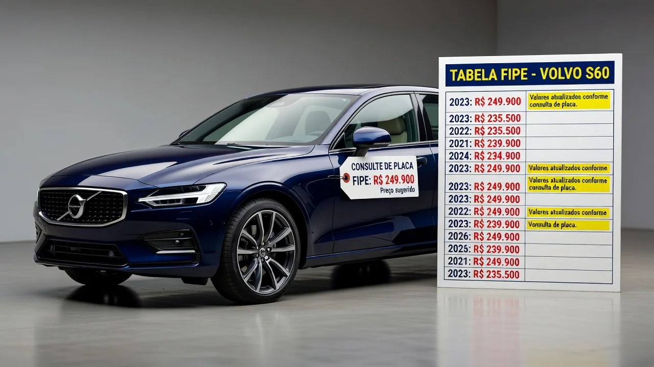 Tabela FIPE S60 2026: Preços por Ano e Como Consultar pela Placa