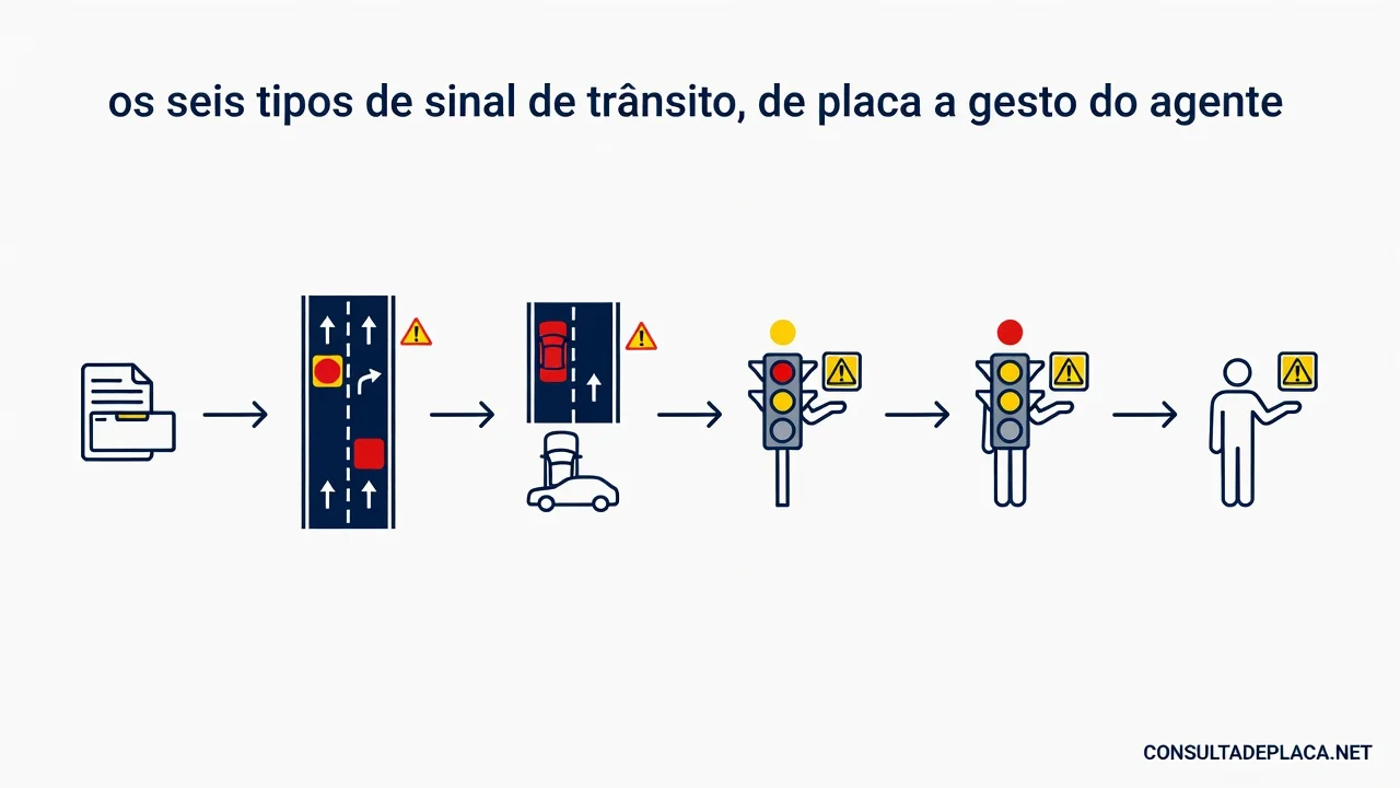Artigo 87 do CTB: os seis tipos de sinal de trânsito, de placa a gesto do agente