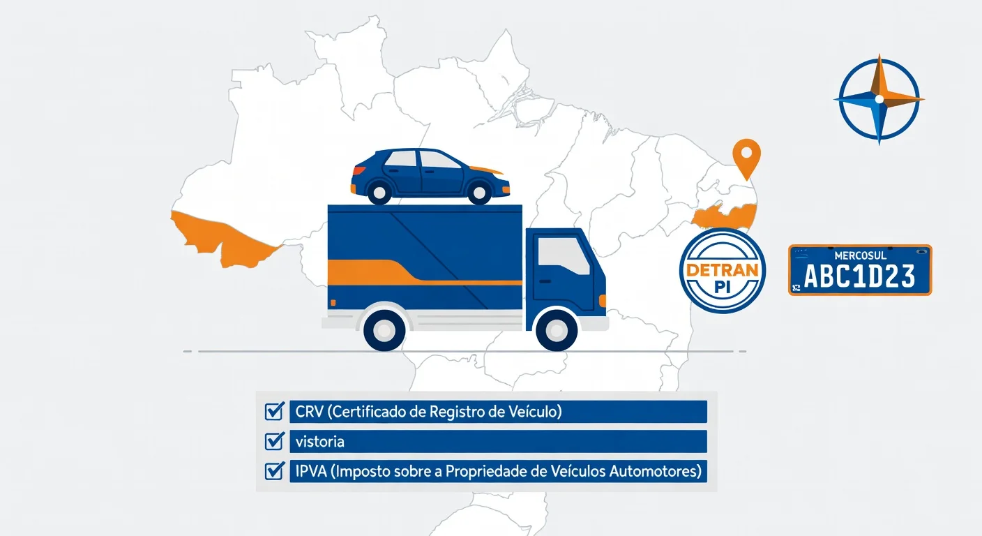 Transferir carro para Piauí 2026: documentos, taxas e passo a passo
