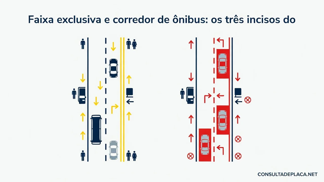 Faixa exclusiva e corredor de onibus: os tres incisos do artigo 184 do CTB