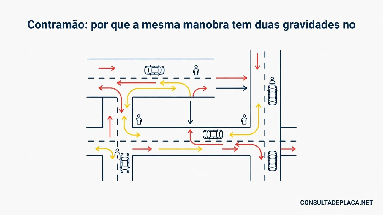 Contramao: por que a mesma manobra tem duas gravidades no artigo 186 do CTB