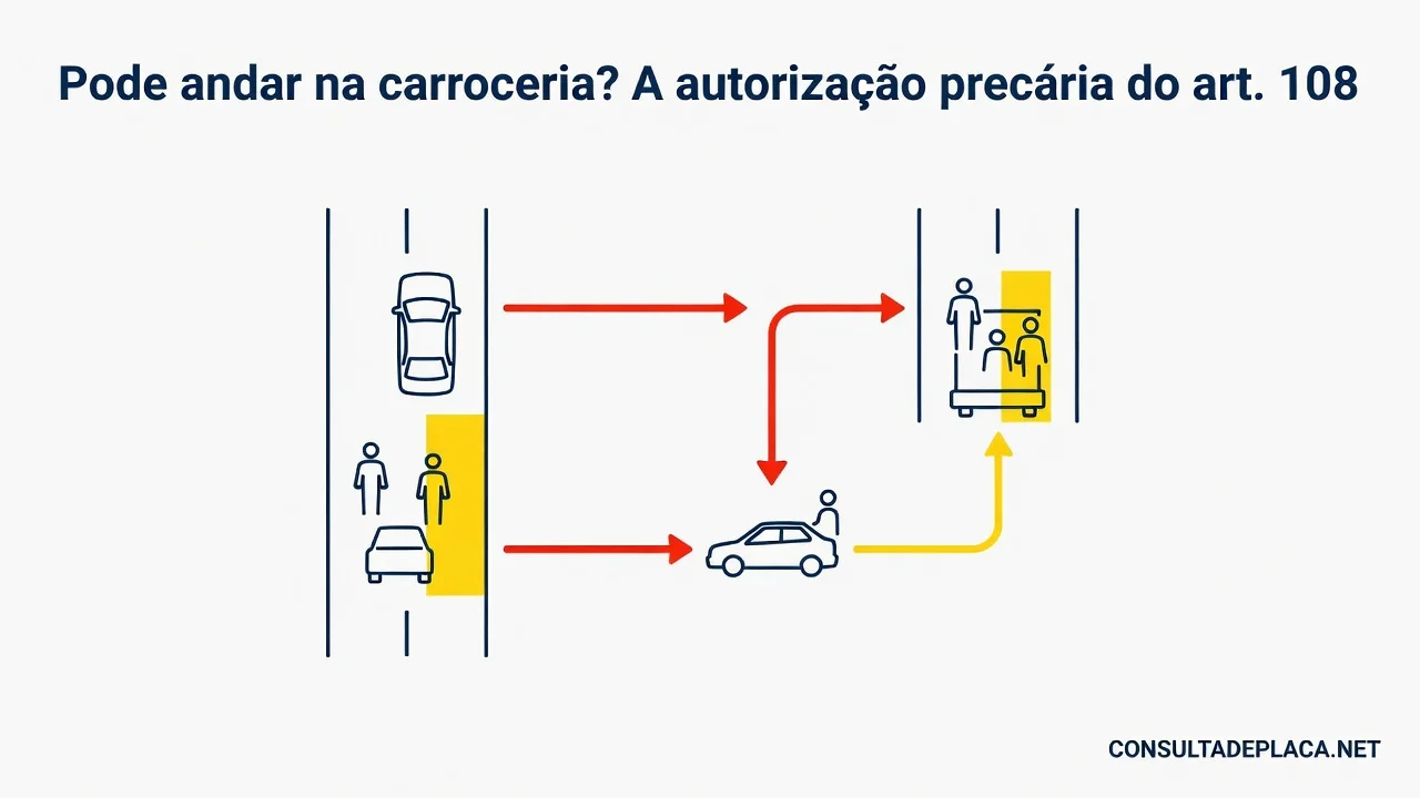 Pode andar na carroceria? A autorização precária do art. 108 do CTB