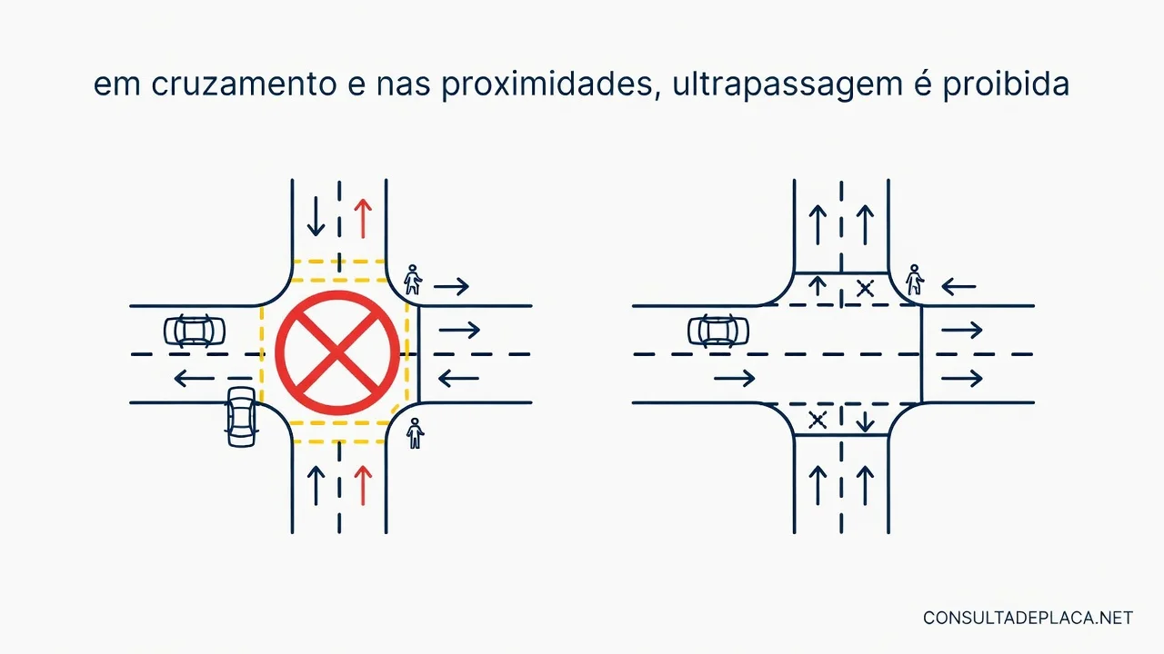 Artigo 33 do CTB: em cruzamento e nas proximidades, ultrapassagem é proibida