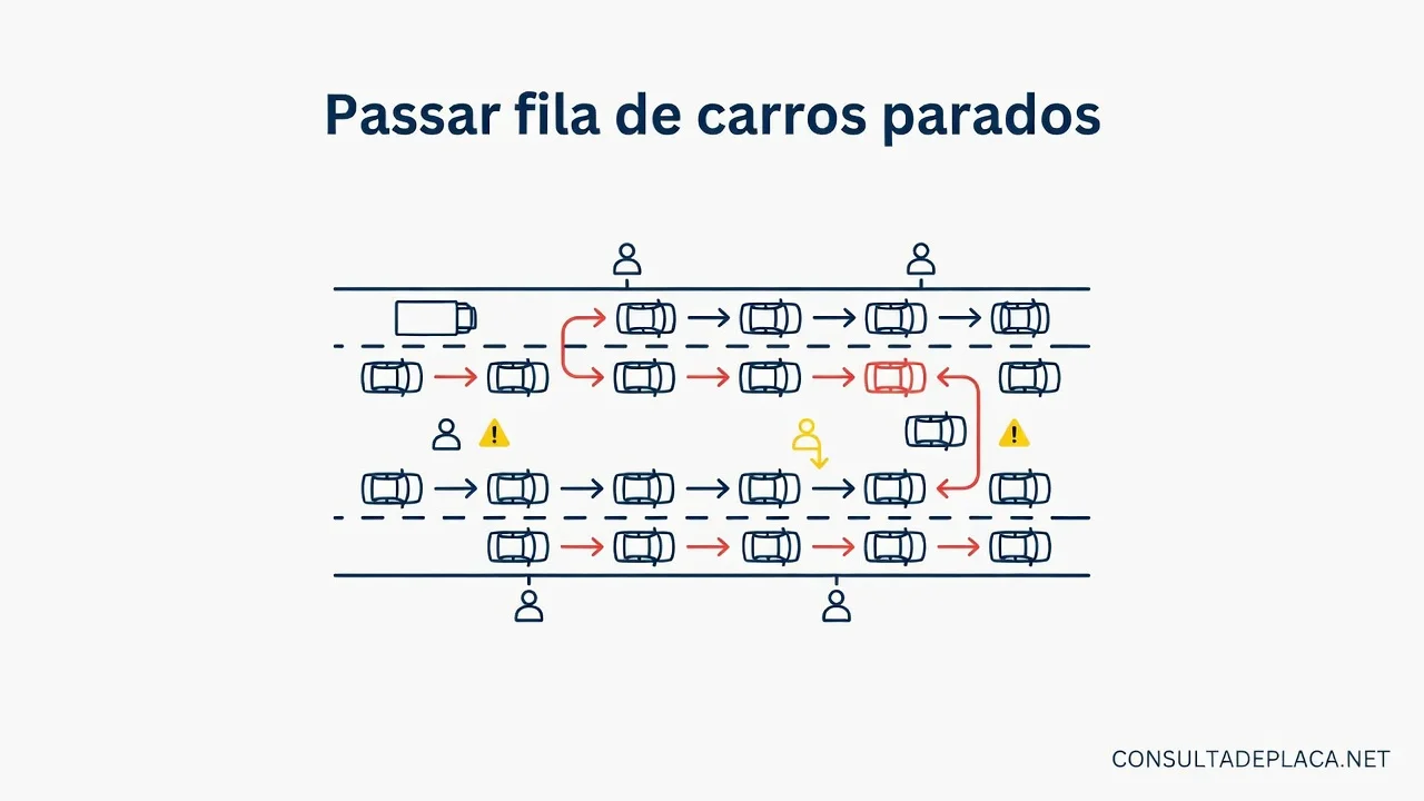 Passar fila de carros parados: artigo 211 do CTB