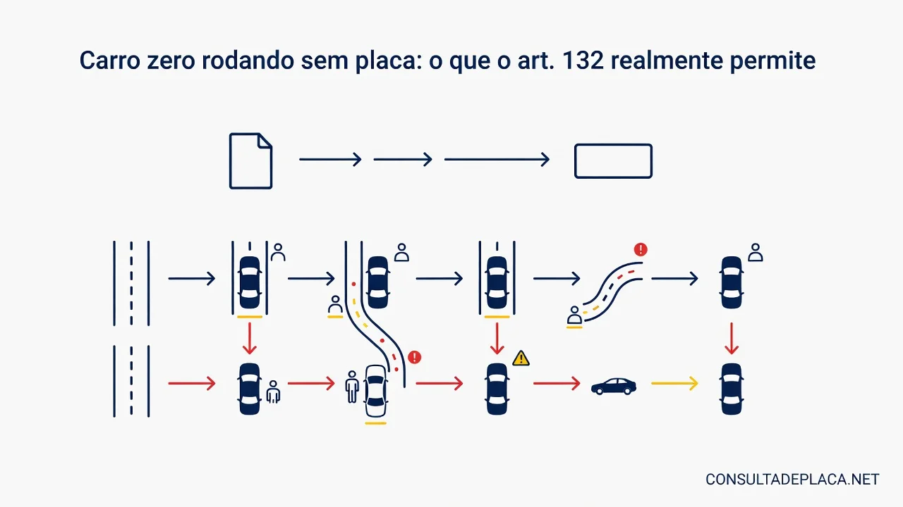 Carro zero rodando sem placa: o que o art. 132 do CTB realmente permite